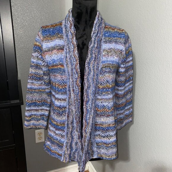 Alfred Dunner Cardigan Sweater PS Open Front 3/4 Sleeve Multicolor Striped Knit - Picture 1 of 8